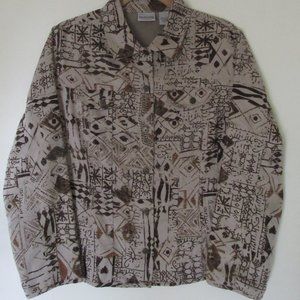 Chico's Faux Suede Shirt - Brn print button blouse